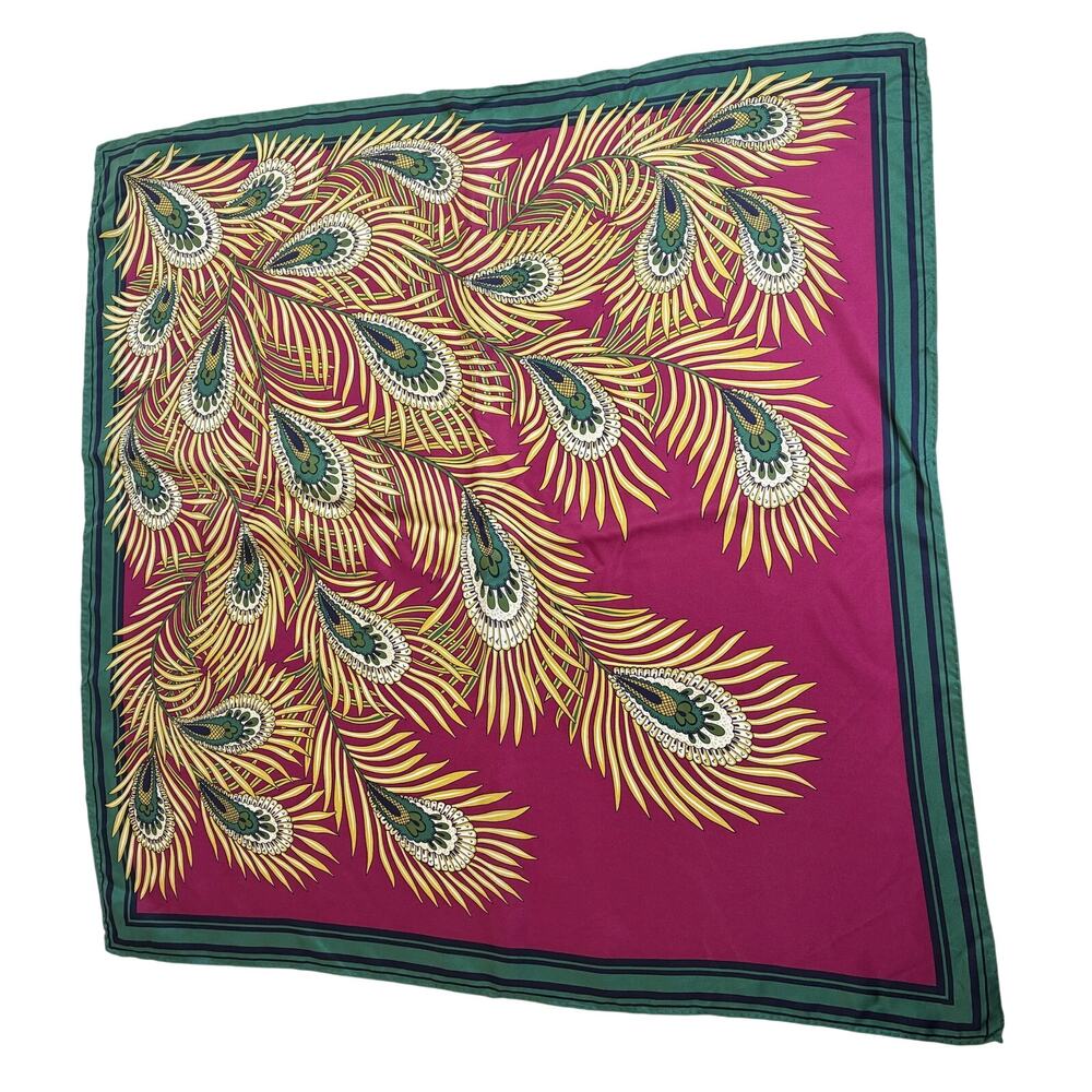 Talbots Vintage 100% Silk Peacock Feather Square Scarf Handkerchief 27"